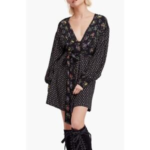 Free People Women's Wonderland Print Floral Patchwork A Line Belted Mini Dress